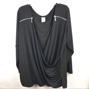 Just My Size Black Shirt Zipper Detail Long Slv 4X